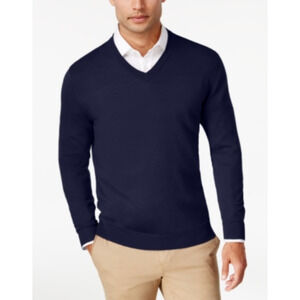 Club Room Men Wool Blend V-Neck Sweater Navy Size S